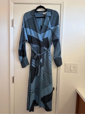 Reiss Blue & Black Geometric Wrap Dress